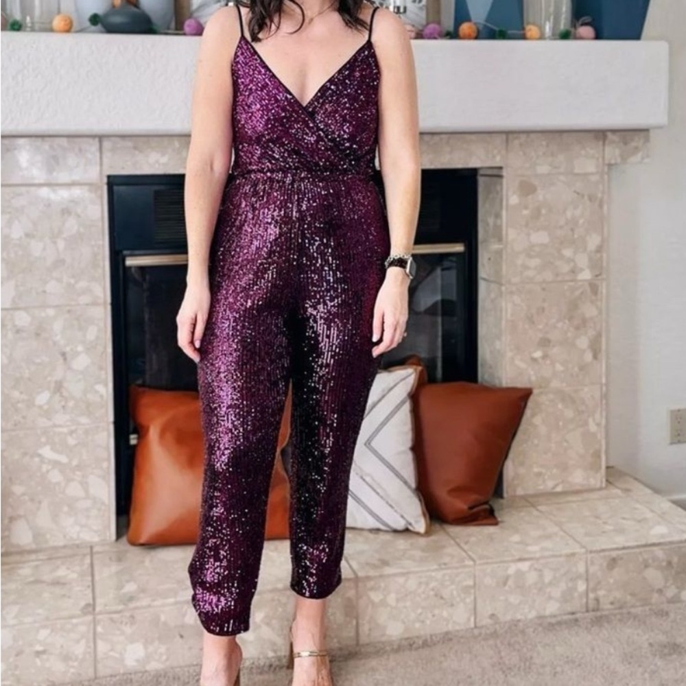 NEVER WORN Express Sequin Purple Jumpsuit Size Small